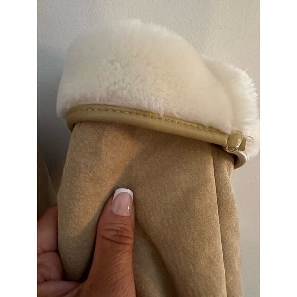 Vintage Suede Tan-White Fur Jacket/Coat Zip Up Maurices Y2K Hooded Women’s Large - Picture 5 of 11